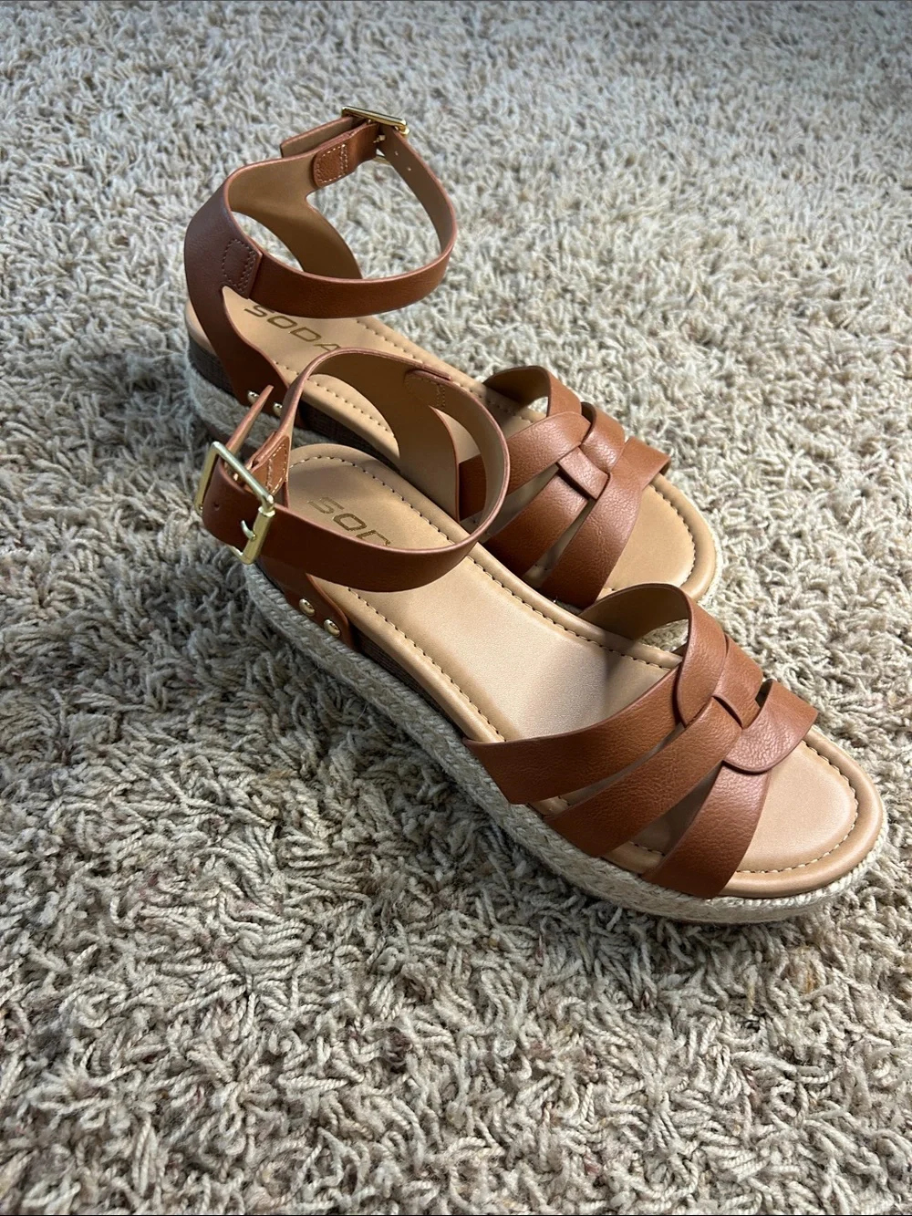 Soda Brown Ankle‑Strap Espadrille Platform Sandals